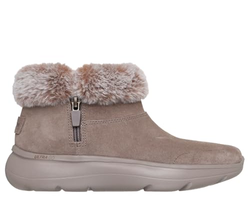 Skechers Botas de tobillo Encore con capucha de nieve para mujer, Gamuza gris pardo oscuro, 41 EU