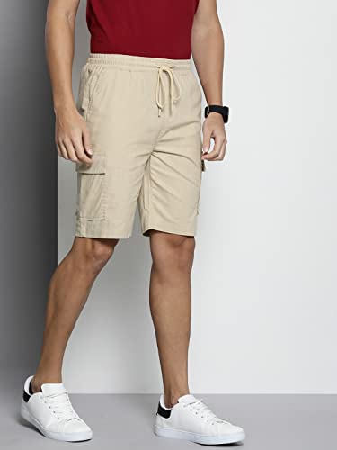 Image of The Indian Garage Co Men Slim Fit Solid Mid-Rise Cargo Shorts