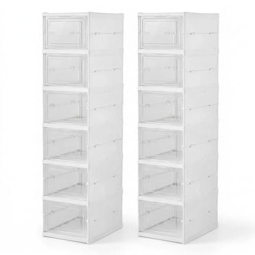 rayrot Zapatero Plegable Extensible Premium. 6 Cajas Zapatos Transparentes Apilable de Plastico Resistente Incluye 3 Bolsas Zapato Viaje hasta Talla 47 Organizador Armario Interior Pack 2