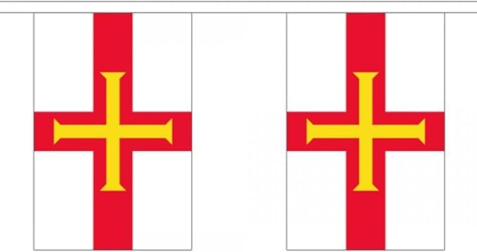 Flagtex Guernsey Rectangle Fabric Bunting – 9m with 30 Flags – Fabric for Indoor & Outdoor Use – String Flags Banners Channel Islands British Crown Dependency UK