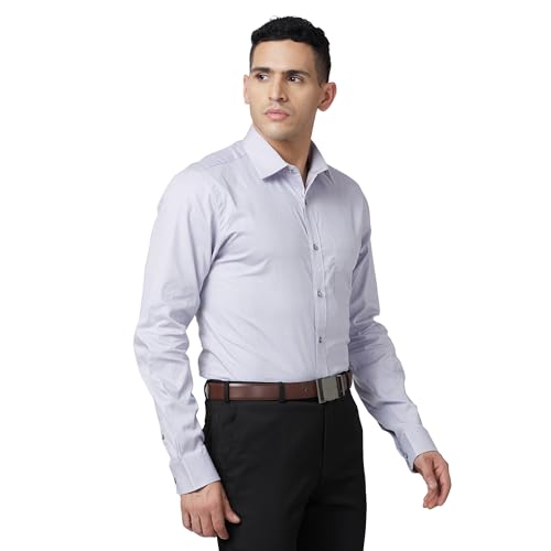 Image of Raymond Men Slim Fit Structure Pattern Pure Cotton Semi Cutaway Collar Full Sleeve Formal Shirt