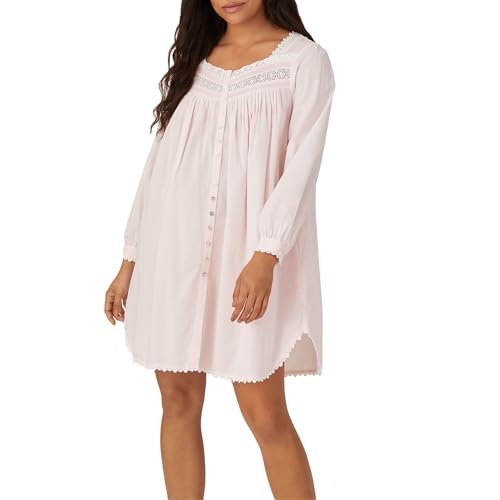 Eileen West Queen Anne’s Lace Womens Sleepwear & Loungewear – Heirloom Dream Collection - 100% Cotton Long Sleeve Breathable Short Robes for Women Nightgown, Pink, L