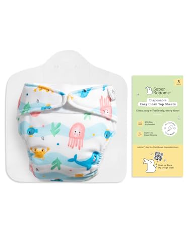 Image of SuperBottoms SuperSoft Freesize UNO Cloth Diaper with Velcro | Disposable Liners (Pack of 5) | Reusable, Washable Baby Cloth Diaper with Adjustable Fit for Daily Use