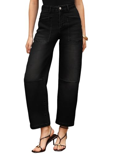 EVALESS Womens Baggy Barrel Jeans High Waisted Wide Leg Boyfriend Denim Ankle Pants3