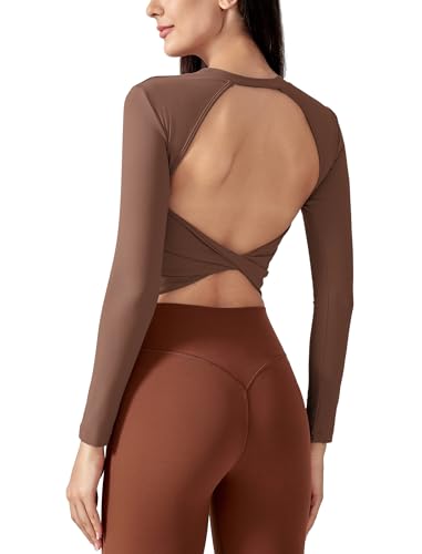 Image of ABOCIW Women Twist Back Workout Top with Built in Bra Cap Sleeve Pilates Yoga Crop Top Athletic Gym Shirt