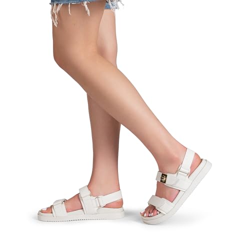 DREAM PAIRS DREAM PAIRS Women's Comfortable Open Toe Flat Sandals Fashion One Band Summer Dessy Sandals,Size 9,White,SDFS2409W