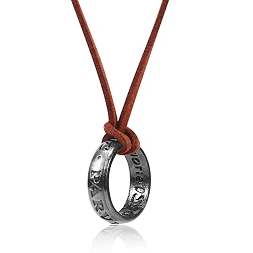 xowshine Uncharted 4 Nathan Drake Ring Necklace Engraved Pendant with Adjustable Leather Chain Handmade Jewelry Unisex Cosplay Game Fans Gift