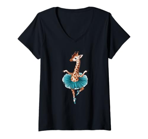 Mujer Linda jirafa con tutú bailando como bailarina, animal idea Camiseta Cuello V