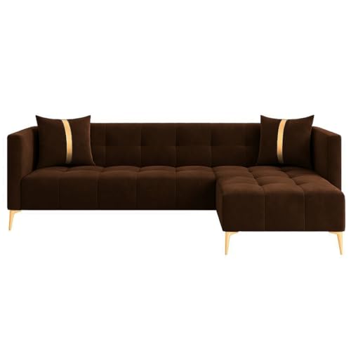 Image of Furny Styling 4 Seater Fabric RHS L Shape Sofa Set (Brown) | Soft Velvet Fabric | Modern Design | Comfortable Seating | Living Room Furniture