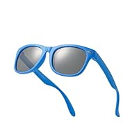 Komonee Kids Flexible Sunglasses Polarized Azure Blue Silicone Drifter Classic Style Retro Sun Shades Eye Glasses UV400 Unisex For Boys and Girls Age 3-10