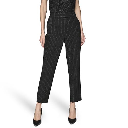 KARL LAGERFELD Paris Women's Straight Leg Soft Suiting Ankle Pant, Black/Metal, 10