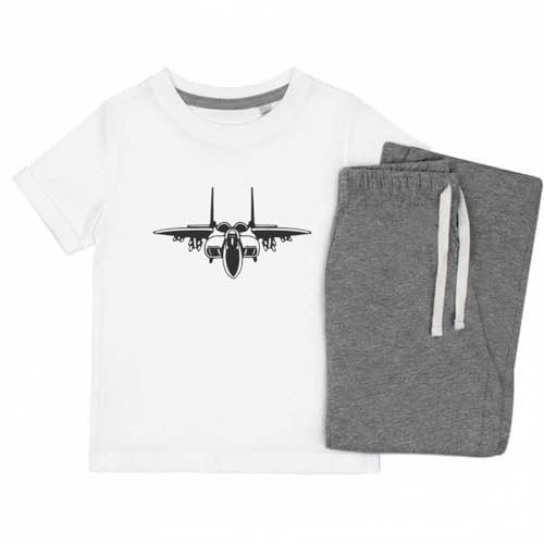 Azeeda 'Fighter Plane' Kids Cotton Pyjama Set – Comfortable Children's Nightwear, Sleepwear and Loungewear - Unisex for Boys and Girls - Grey, 11-13 Years (KP00093093)