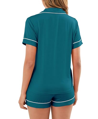 Image of Womens Pajamas Set Short Sleeve Sleepwear Button Down Pjs Shorts Set Soft Pjs Lounge Set With Pockets
