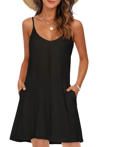 Womens Swimsuit Cover Up Spaghetti Strap Casual Bathing Suit Cover Up Sleeveless Beach Coverups Dress With Pokets