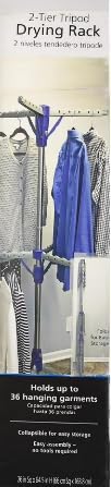 Space-Saving 2-Tier Steel Tripod Hanging Clothes Drying Rack, Blue/Silver, Collapsible, Adjustable Height, Holds Up to 65 Garments