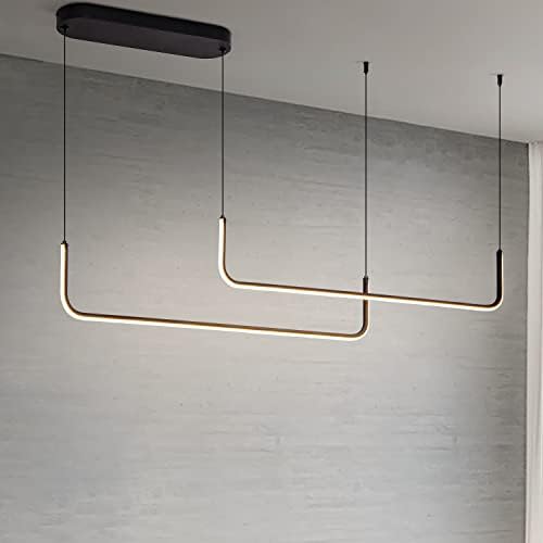 Sedelan Modern Linear Chandelier, Dimmable LED Pendant Light Fixtures, 2 Lights Pendant Lighting for Kitchen Island Dining Room Bar, Black, 3000K