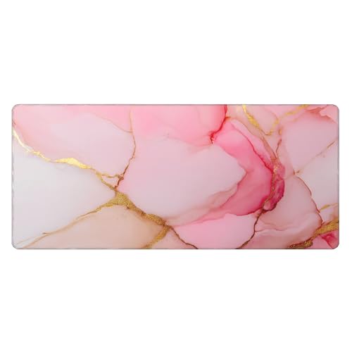 Image of Pink Gold Marble Extended Gaming Mouse Pad, with Stitched Edges Large Mouse Pad Desk Protector, Rubber Base Mousepad Keyboard Mouses Mat for Work Game Office Home- 32 inch X 12 inch Inch,E226