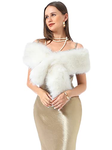 LA CARRIE Women's Faux Fur Collar Scarf Wrap Winter Neck Warmer Collar Ladies White Scarf2