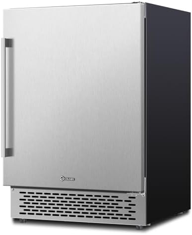 Outdoor Refrigerator, 24 Inch Undercounter Outdoor Beverage Refrigerator Holds 180 Cans Weatherproof Stainless Steel Beverage Under Counter Beer Refrigerator