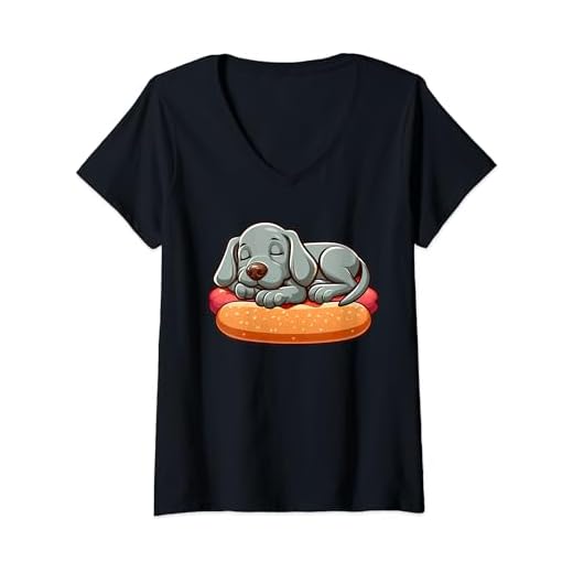 Womens Weimaraner Hot Dog Dog Funny Food V-Neck T-Shirt