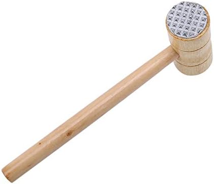Meat Tenderizer Hammer Wooden Steak Double Sided Stainless Steel Teeth Mallet Kitchen Tool Heavy Duty Sturdy Comfortable Grip & Durable for Tenderize Meat, Beaf, Chicken & Fish