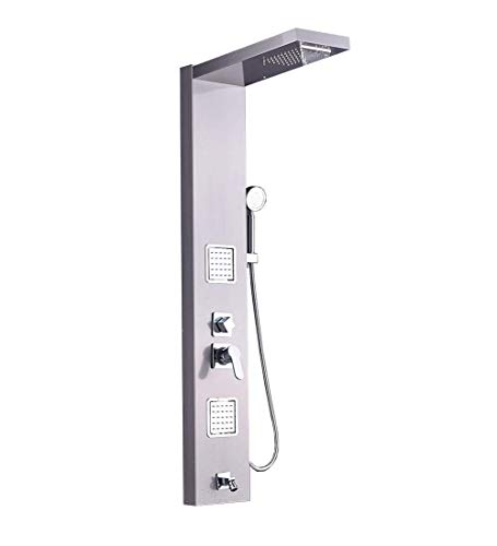 Colonne de douche moderne acier inoxydable gris avec mitigeur mural et écran de douche