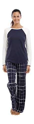 jijamas Incredibly Soft Pima Cotton Women's Pajamas Set - The Weekender Plaid MT Navy Blue