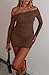kaimimei Women Sexy Off Shoulder Mesh Bodycon Mini Dress Long Sleeve Sheer Ruched Party Cocktai Dresses Brown L