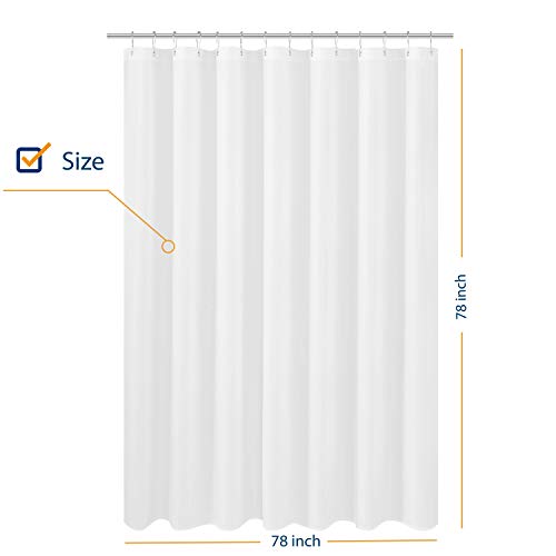 Image of N&Y HOME Fabric Shower Curtain Liner Wide and Long 78 x 78 inches, Hotel Quality, Washable, Water Repellent, White Bathroom Curtains with Grommets, 78x78