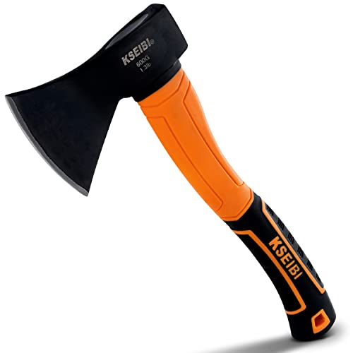KSEIBI Wood Axe, Small Outdoor Camp Hatchet for Splitting and Kindling Wood, Forged Steel Blade with Anti-Slip and Shock Reduction Handle Great Throwing Axes and Hatchets (Modern) by KSEIBI - Used condition - US$18.98
