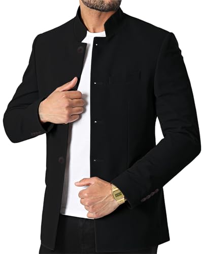 AIFARLD Mens Casual Blazer Stand Collar Tweed Suit Jackets Sport Coats Business Coats Lightweight Fashion