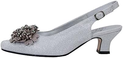 Floral Natalie (DP846) Women Wide Width Dress Slingback Shoes with Bow Silver 7.5 | Image 2