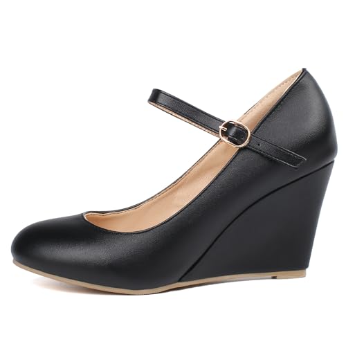 Trendenzy Womens Wedge Ankle Strap Pumps Mary Jane Round Toe High Heel Shoes2