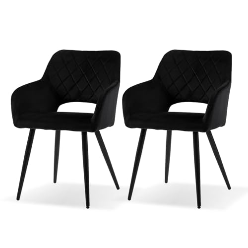 Clipop Juego De 2 Sillas De Comedor, Sillas De Cocina Con Reposabrazos Y Patas De Metal, Sillas De Salón Para Comedor, Dormitorio Y Despacho 1, Terciopelo-Negro Clipop Juego De 2 Sillas De Comedor, Sillas De Cocina Con Reposabrazos Y Patas De Metal, Sillas De Salón Para Comedor, Dormitorio Y Despacho 1, Terciopelo-Negro