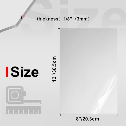 Image of KINLINK 8x12 Plexiglass Sheets 1 /8 inch Thick - 3mm Silver Mirror Cast Acrylic Sheet, Plastic Board Polycarbonate Sheet for DIY Project, Craft, Wall Mirror, Acrylic Sign and Wedding Invitation 2 Pack