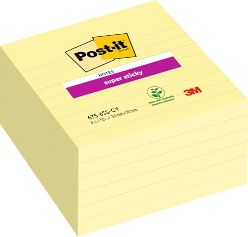 Post-it Notes super adhésifs feuillets lignés bloc notes jaune repositionnable 101x101 mm