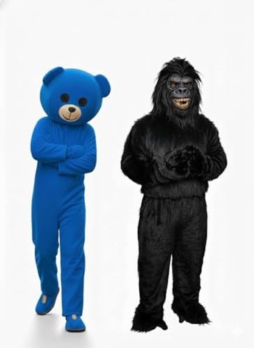Image of Mascot Danger look Black Bhalu mascot with Blue Teddy Bear full dress and gloves for prank birthday party /Events /Halloween costume /size 5.8 feet