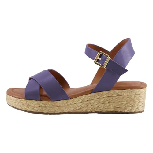 Women Comfy Crossed Band Open Toe Platform Espadrille Wedge Sandals Ankle Strap Buckle Summer Holiday Casual Shoes Size 4-16 US2