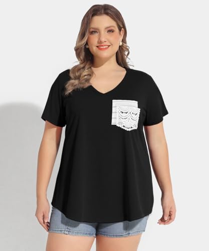 Image of CARCOS Plus Size Tops for Women Short Sleeve Shirt Summer Star /Leopard /Tie Dye /Flower Crewneck Pullover Tunic XL-5XL