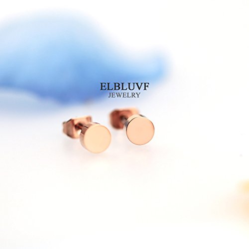 Elbluvf Stainless Steel Rose Gold Plated Minimalist Tiny Circle Dot Stud Earrings (Rose Gold) #TOP2