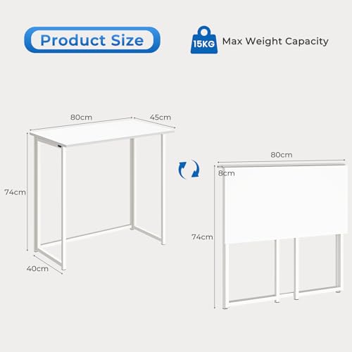 Dripex Faltbar Tisch Kleiner Schreibtisch klappbar 80 x 45 cm Keine Montage Computertisch Platzsparender Tisch für Homeoffice Arbeitszimmer PC (Weiß)
