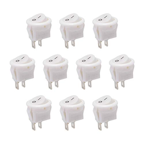 sourcing map 10Stk. Boot Wippschalter rund Kippschalter 2Pin EIN/AUS AC250V/3A 125V/6A Weiß