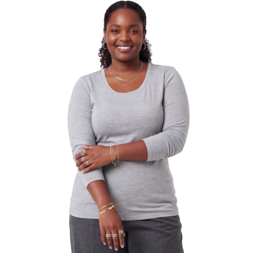 Emmalise Women's Long Sleeve Scoop Neck Tee Slim Fit Junior and Plus Size, H Gray Medium