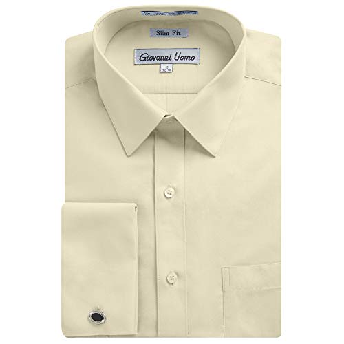 Gentlemens Collection Men's Slim Fit French Cuff Solid Dress Shirt - Colors (Cufflink Included)