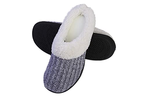 Roxoni Women’s House Slippers Knit Fleece Lined Cozy Clog House Shoes2