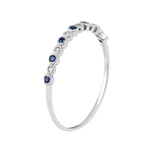 10k White Gold Genuine Sapphire and Diamond Petite Stackable Band2