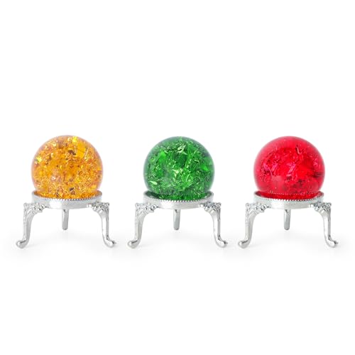 LONGWIN 3pcs 40mm Ice Cracked Crystal Ball Decorative Glass Ball with Metal Stand Home Decor Ornaments