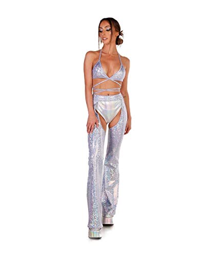 iHeartRaves Soul Sparkle Holographic High Waisted Chaps (Lavender, 2X) - Thumbnail 3