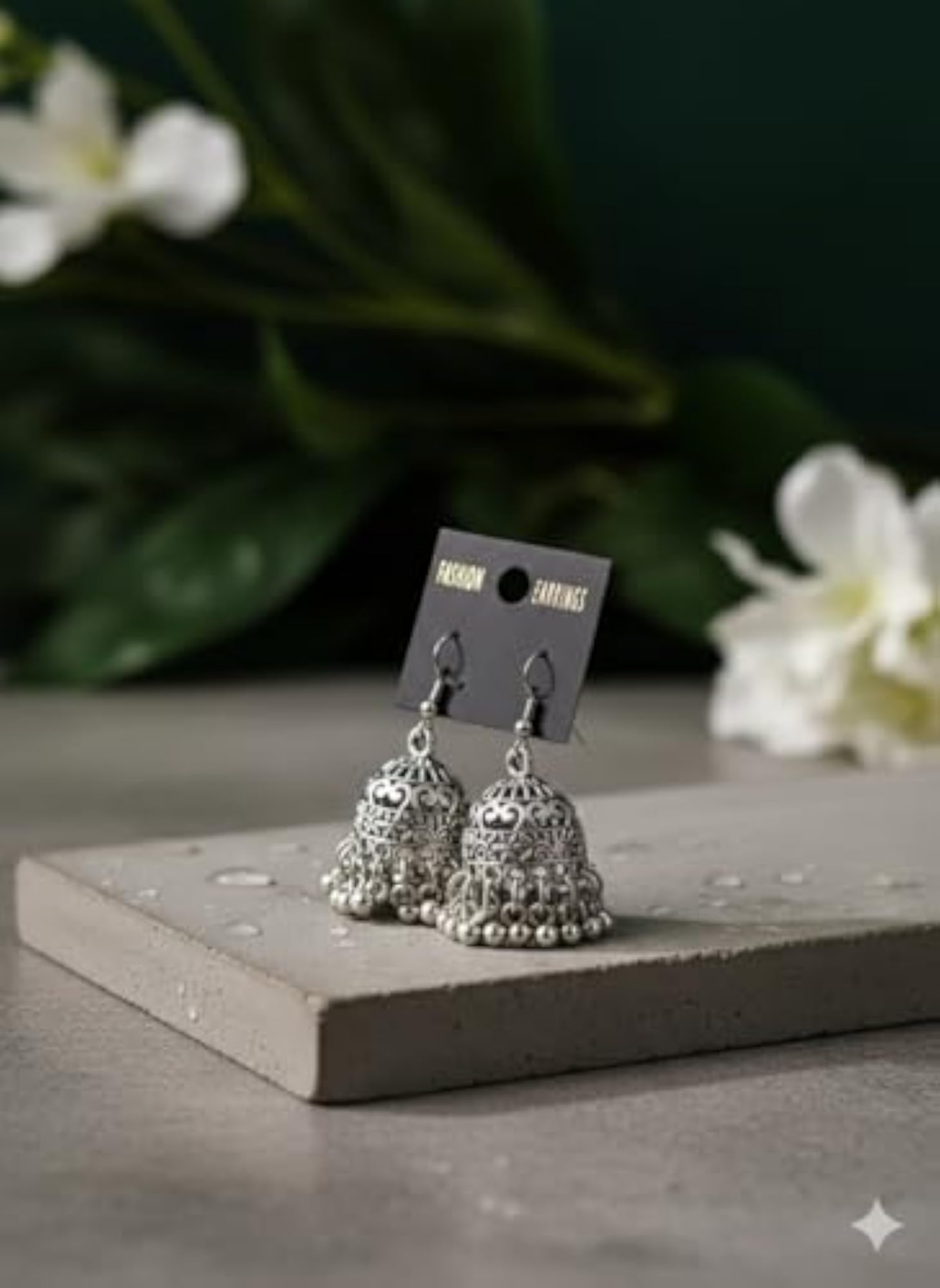 Traditional Oxidized Silver Jhumka Earrings, Bohemian Style