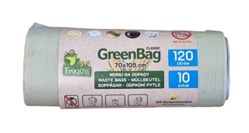 Preisvergleich Produktbild FROGGY Mullsäcke Müllbeutel biologisch abbaubar Biomüllsäcke Restmüllsäcke Kompost tüten Mülltüten Bio müll säcke Biomülltüten Mülleimer tüten Dicke 25 Mikrometer Grüne 120L 70x105cm 10 Stück / Rolle